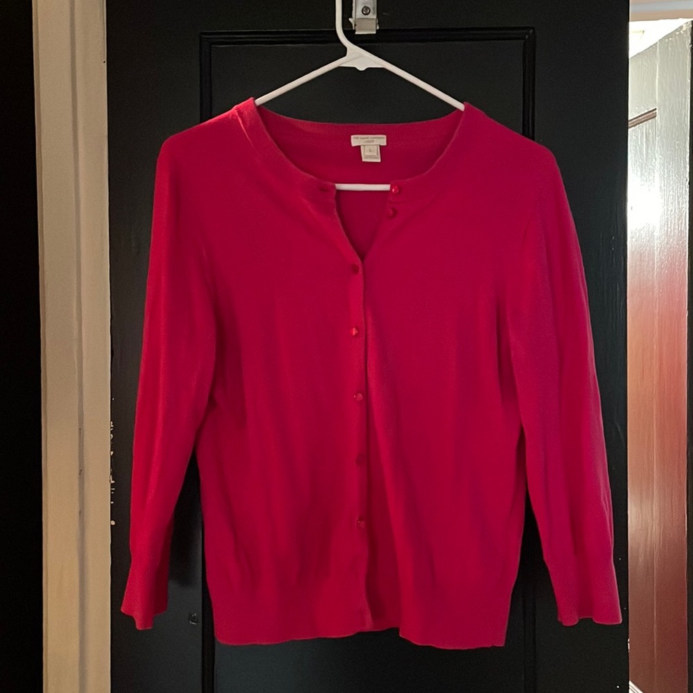 J. Crew Size L The Clare Cardigan Sweater Top Women 100% Cotton Style#14041 Pink